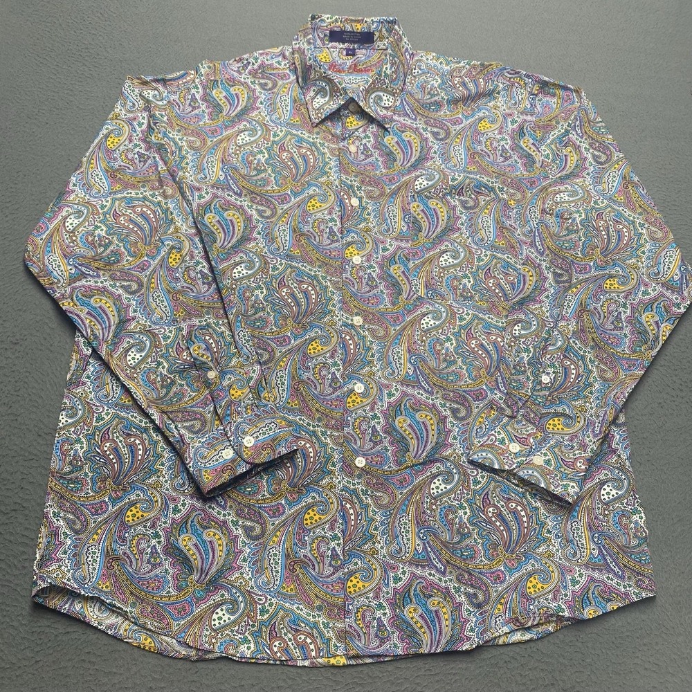 Alan Flusser Shirt Mens XL Multicolor Paisley Long Sleeve Button Up Casual